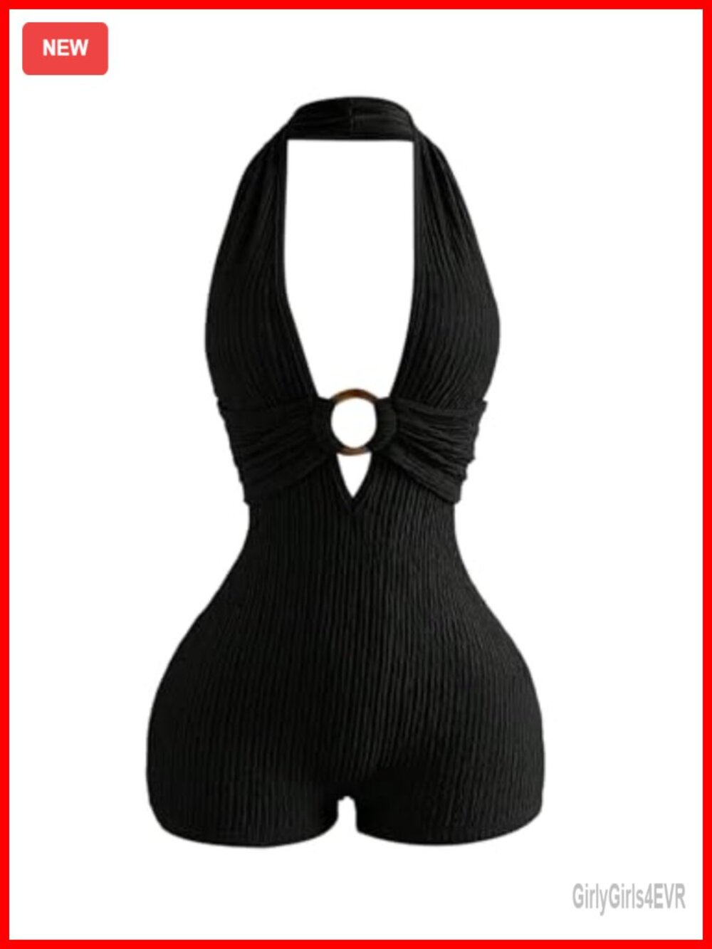 Women's Textured Halter Neck Backless Sleeveless Mini Romper Clubwear